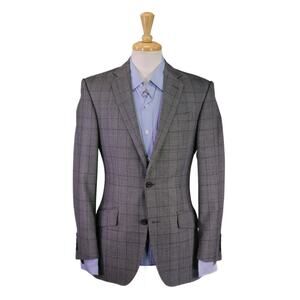 Richard James Savile Row Gray Black Plaid 2-Btn Wool Blazer Jacket 36R